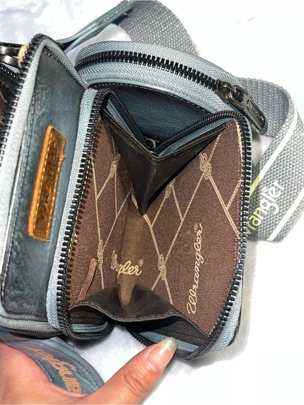 Wrangler Blue/Gray Crossbody CellPhone Purse Detachable Coin Case